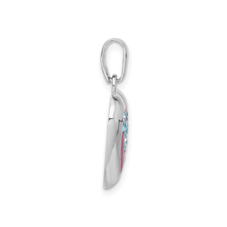 Sterling Silver Heart Pendant with Pink Enamel Center and Light Blue Crystals