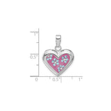 Sterling Silver Heart Pendant with Pink Enamel Center and Light Blue Crystals