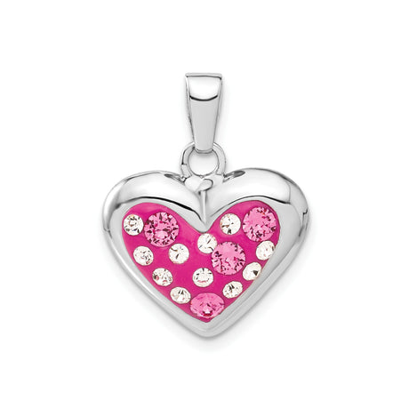Sterling Silver Heart Pendant with Pink and Clear Crystals, Enamel Charm for Women or Teens