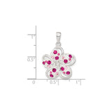 Sterling Silver Pendant with Pink Magenta Crystals, Floral Five Petal Flower Design for Women