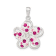 Sterling Silver Pendant with Pink Magenta Crystals, Floral Five Petal Flower Design for Women