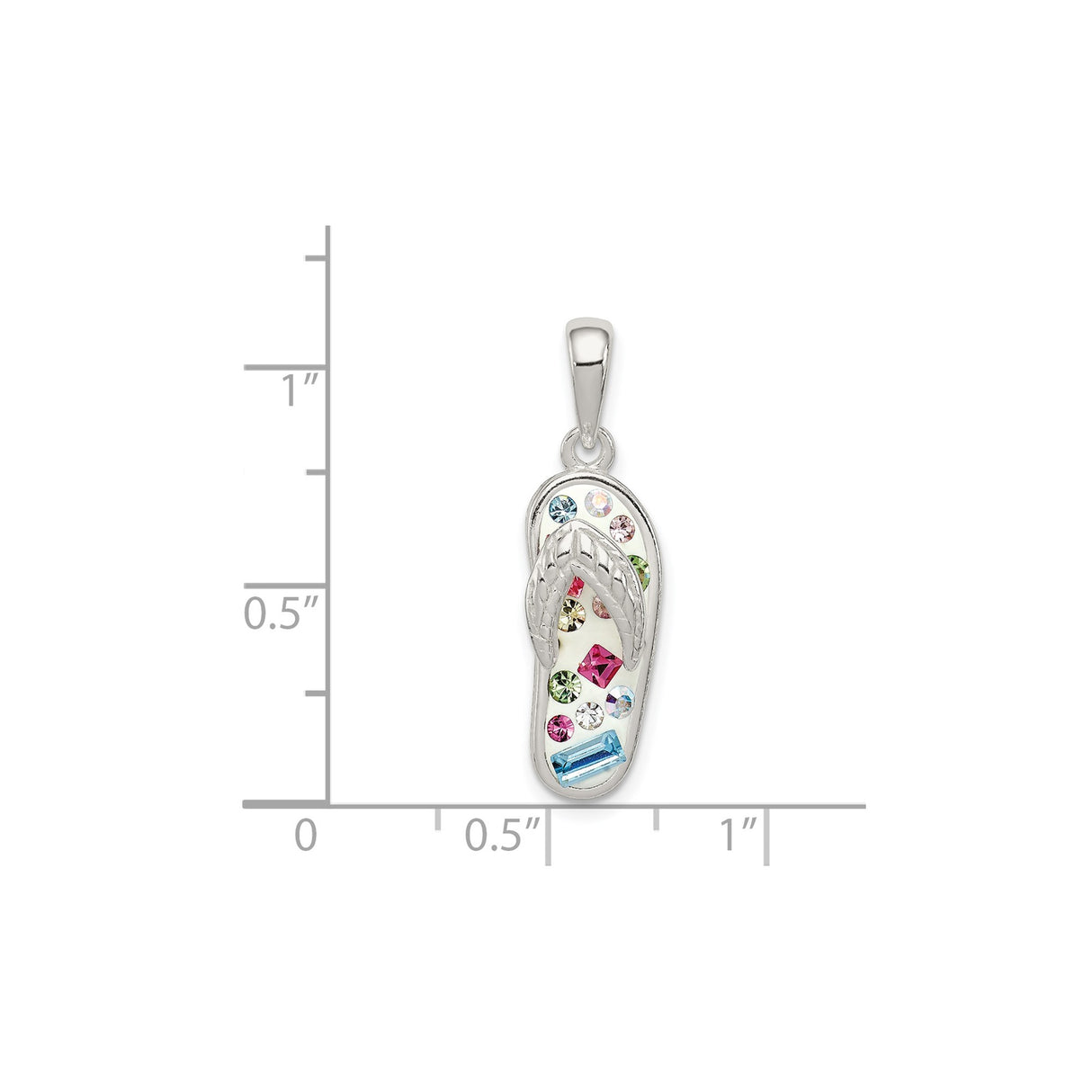 Sterling Silver Flip-Flop Charm Pendant with Crystals, Tropical Sandal Design