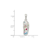 Sterling Silver Flip-Flop Charm Pendant with Crystals, Tropical Sandal Design