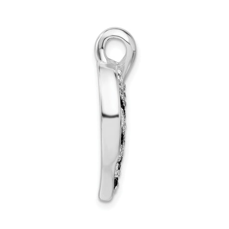 Sterling Silver Leaf Shaped Pendant with Clear and Black Crystals, Zebra Stripe Pattern