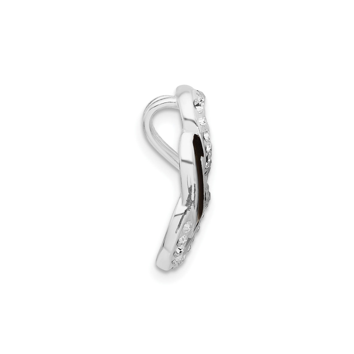 Sterling Silver Heart Charm with Clear Crystals, Intertwined Hearts and Black Enamel