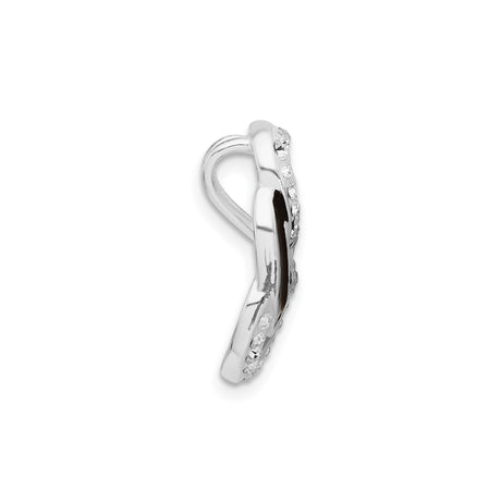 Sterling Silver Heart Charm with Clear Crystals, Intertwined Hearts and Black Enamel