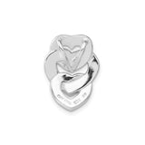 Sterling Silver Heart Charm with Clear Crystals, Intertwined Hearts and Black Enamel