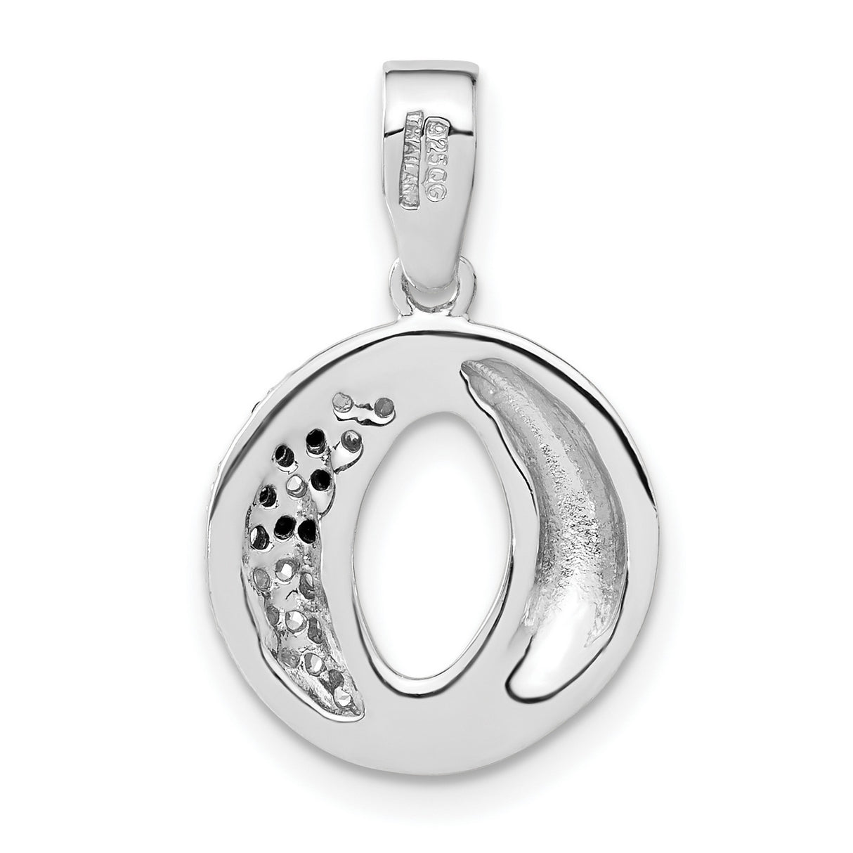 CZ Black White Oval Charm Pendant in Real 925 Sterling Silver