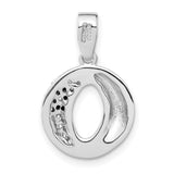 CZ Black White Oval Charm Pendant in Real 925 Sterling Silver