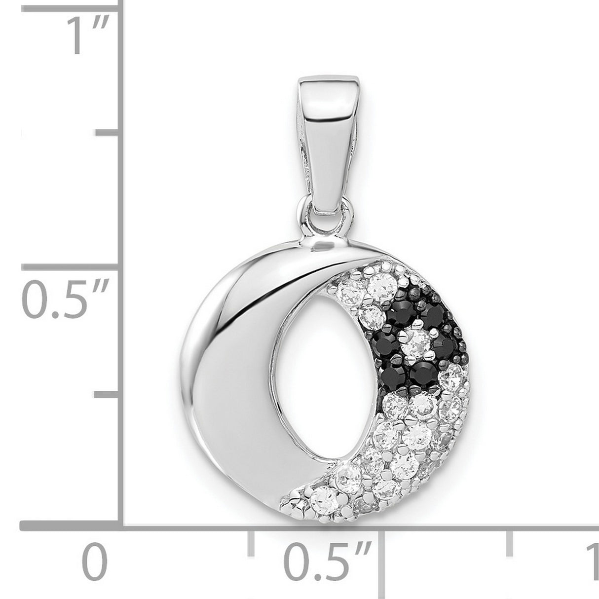CZ Black White Oval Charm Pendant in Real 925 Sterling Silver