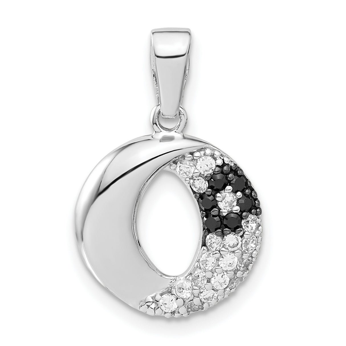 CZ Black White Oval Charm Pendant in Real 925 Sterling Silver