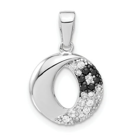CZ Black White Oval Charm Pendant in Real 925 Sterling Silver