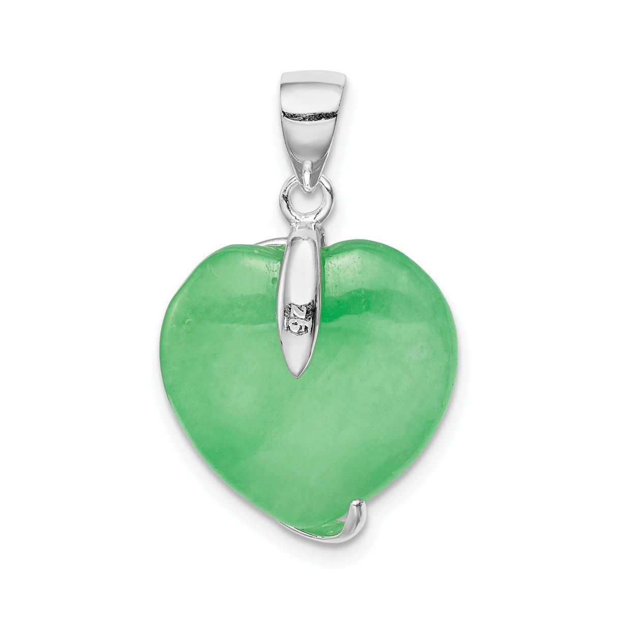 Sterling Silver Heart Pendant with Green Jade, Swirl Design, Symbol of Love and Harmony