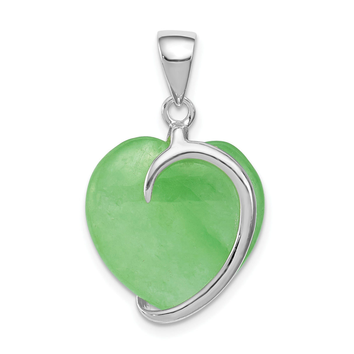 Sterling Silver Heart Pendant with Green Jade, Swirl Design, Symbol of Love and Harmony
