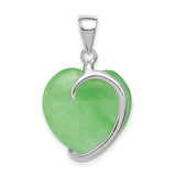 Sterling Silver Heart Pendant with Green Jade, Swirl Design, Symbol of Love and Harmony