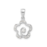 Sterling Silver Pendant with Cubic Zirconia, Flower Swirl Design, Feminine Floral Jewelry for Women