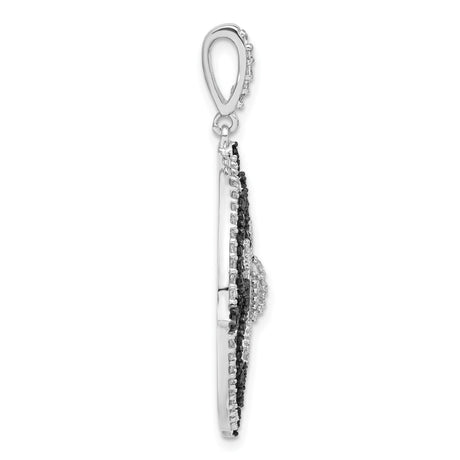Sterling Silver Pendant with Cubic Zirconia in Round Floral Openwork Design for Women