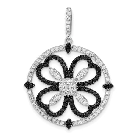 Sterling Silver Pendant with Cubic Zirconia in Round Floral Openwork Design for Women