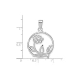 Sterling Silver Flower Pendant with Openwork Daisy and Leaf Design