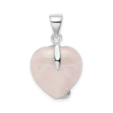Sterling Silver Heart Pendant with Rose Quartz and Crescent Moon Design