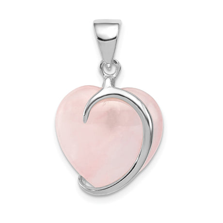 Sterling Silver Heart Pendant with Rose Quartz and Crescent Moon Design