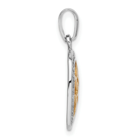 Sterling Silver and 14k Yellow Gold Square Pendant with Cubic Zirconia, Woven Lattice Design