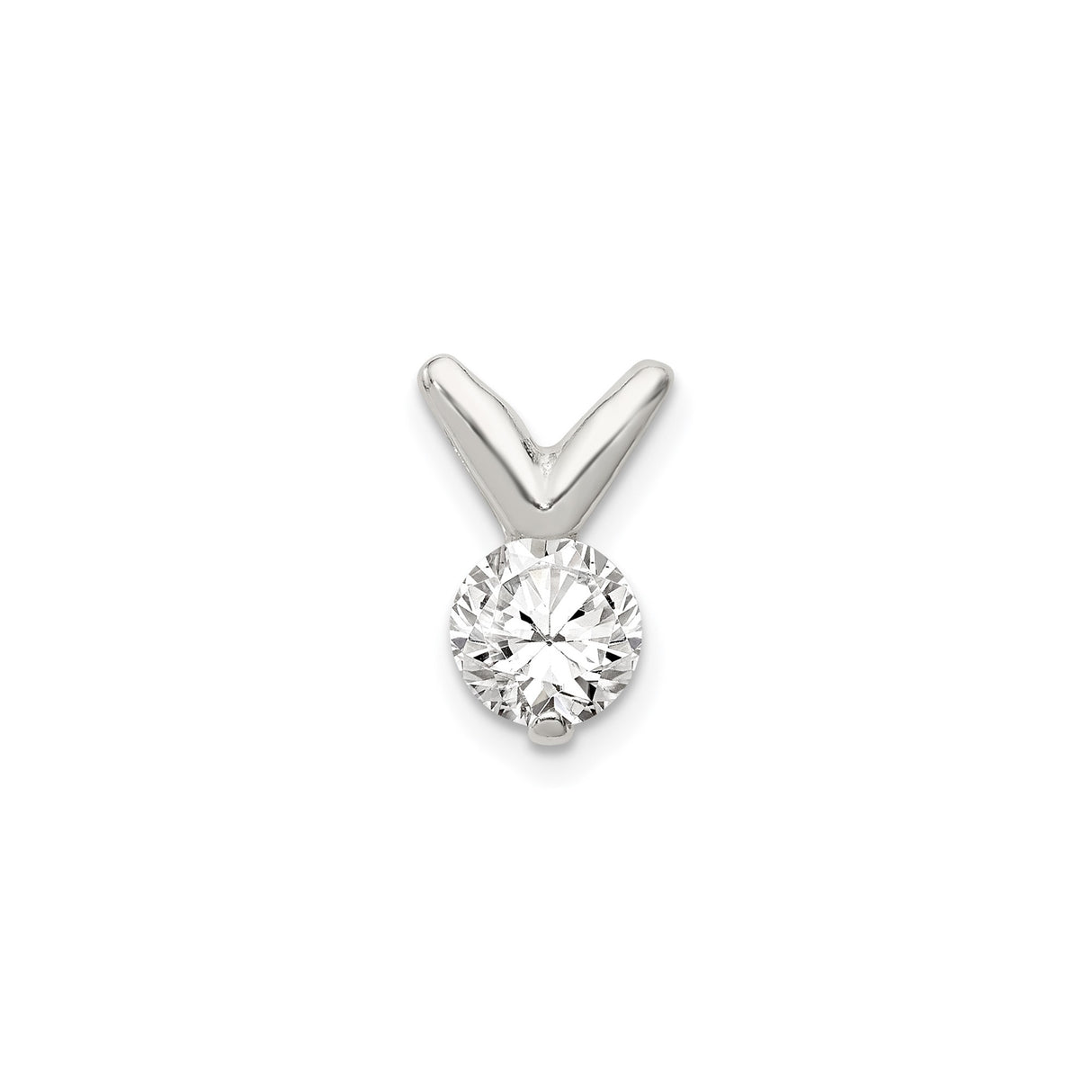Sterling Silver Solitaire Pendant with Round Cubic Zirconia, Minimalist Design