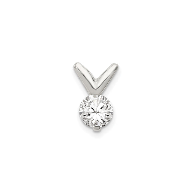 Sterling Silver Solitaire Pendant with Round Cubic Zirconia, Minimalist Design