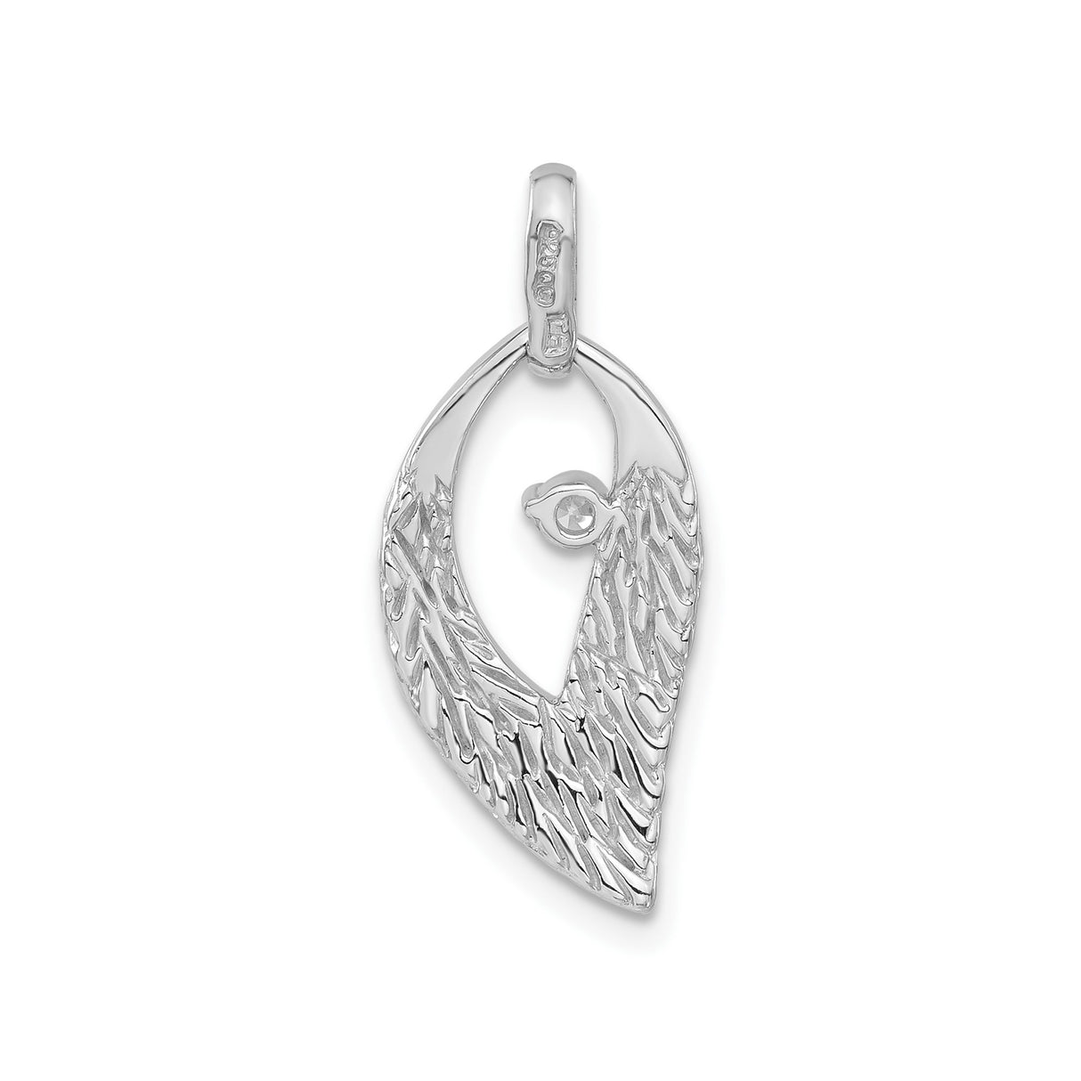 Sterling Silver Angel Wing Pendant with Cubic Zirconia, Textured Feather Design, Faith and Remembrance