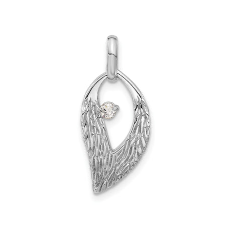 Sterling Silver Angel Wing Pendant with Cubic Zirconia, Textured Feather Design, Faith and Remembrance