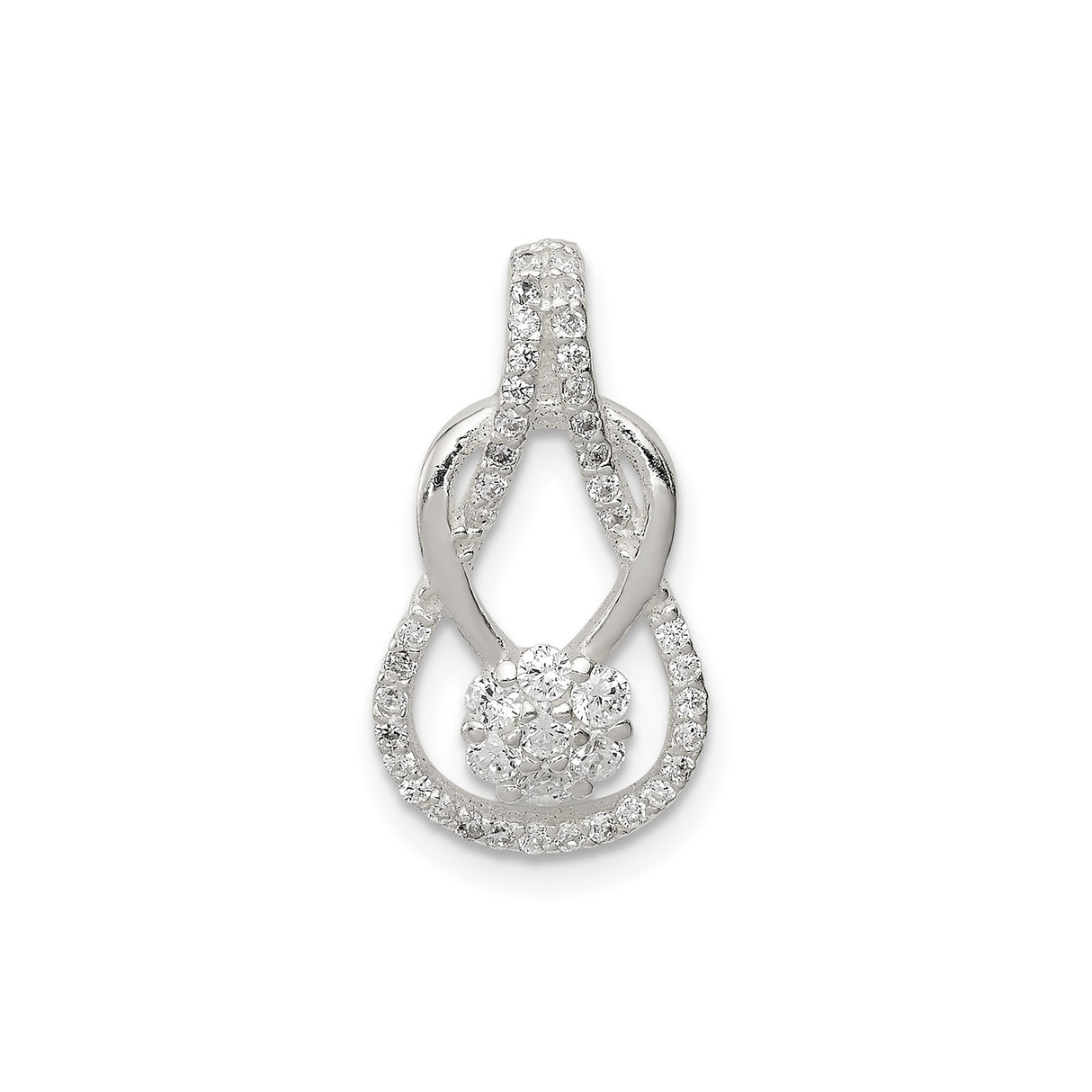 Sterling Silver Infinity Pendant with Cubic Zirconia Cluster, Intertwined Design for Women