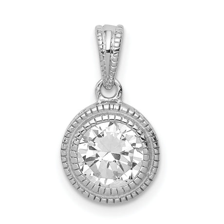 Sterling Silver Pendant with Bezel Set Cubic Zirconia, Round Milgrain Circle Design