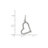 Sterling Silver Heart Pendant with Cubic Zirconia, Tilted Open Design, Textured Sparkle Detail