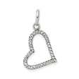 Sterling Silver Heart Pendant with Cubic Zirconia, Tilted Open Design, Textured Sparkle Detail