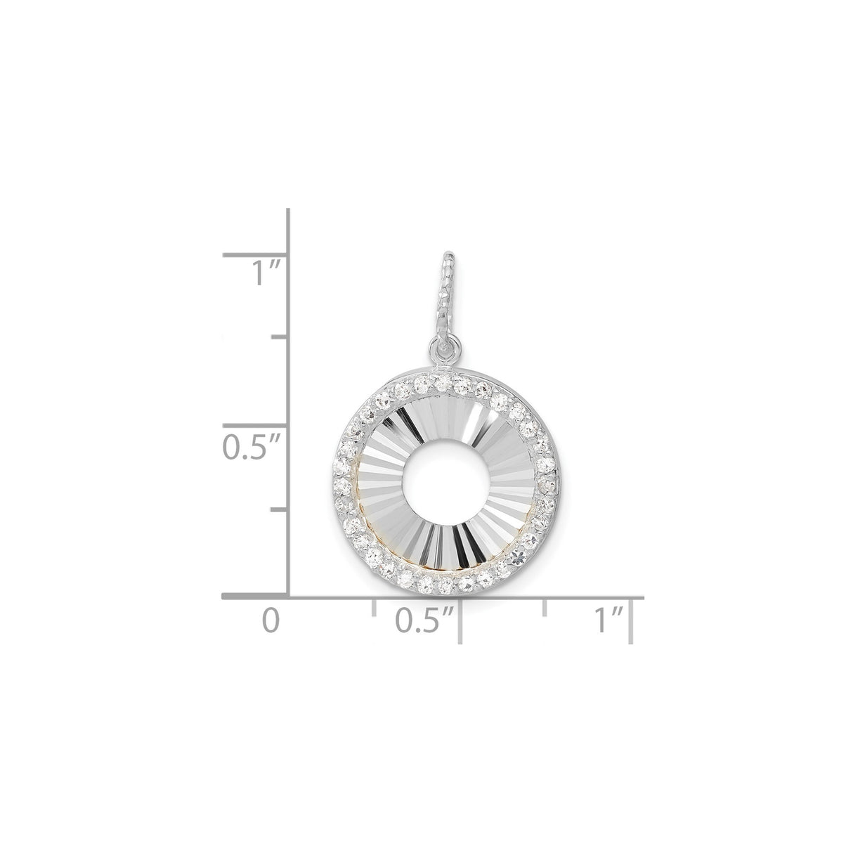 Sterling Silver Circle Pendant with Cubic Zirconia Halo and Sunburst Design