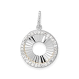 Sterling Silver Circle Pendant with Cubic Zirconia Halo and Sunburst Design