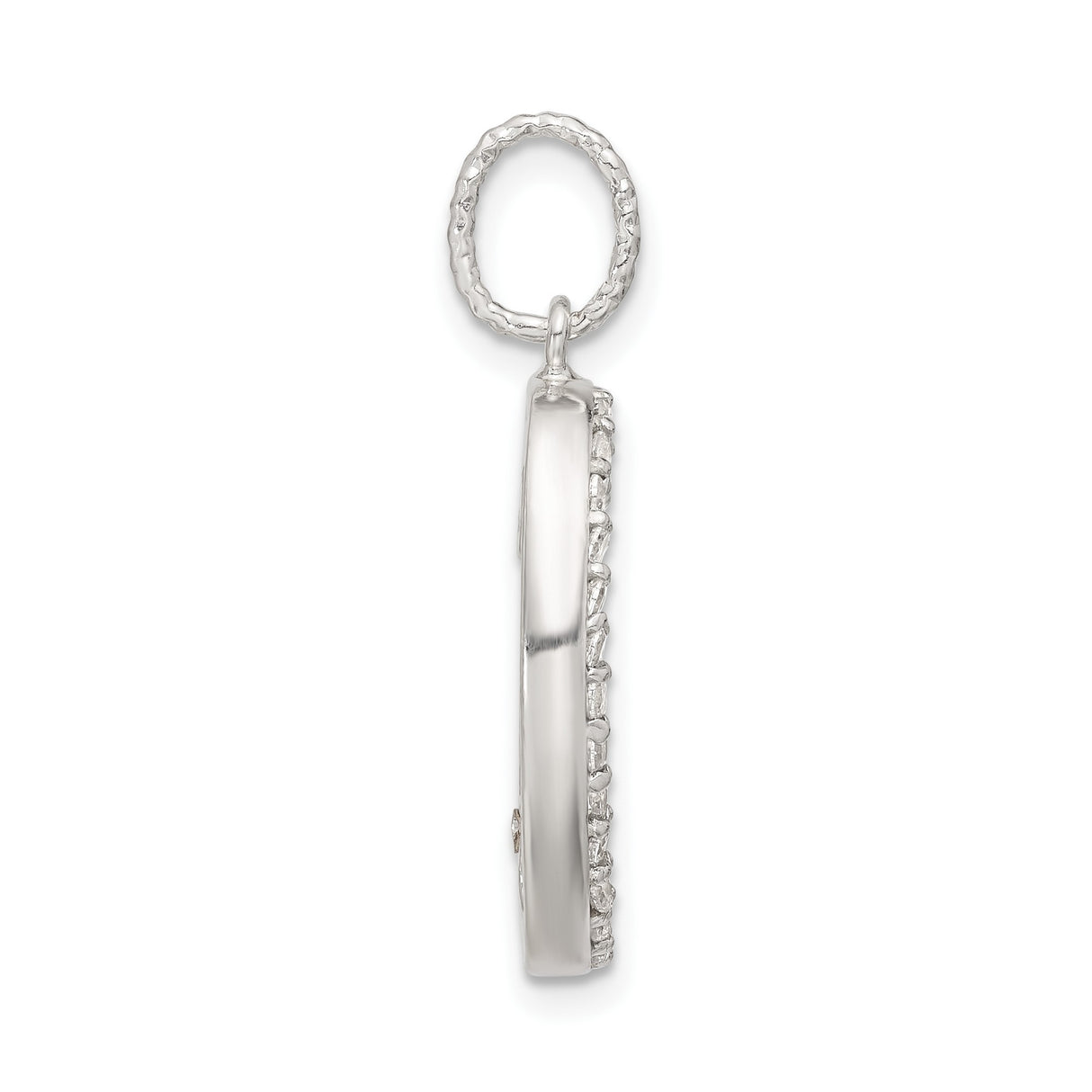 Sterling Silver Oval Pendant with Radiant Cut Sunburst and Cubic Zirconia Border