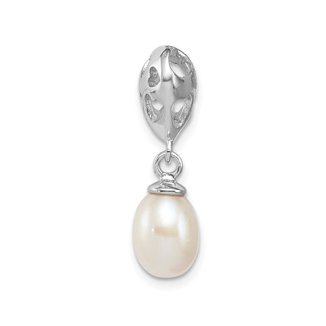 Sterling Silver Charm Pendant with Cutout Heart Design and Dangling White Pearl