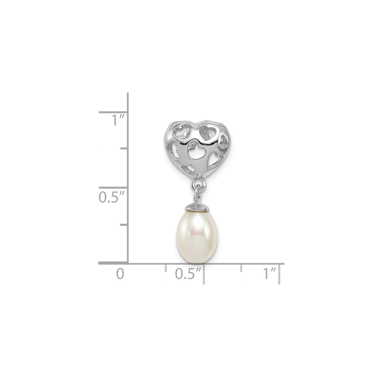 Sterling Silver Charm Pendant with Cutout Heart Design and Dangling White Pearl