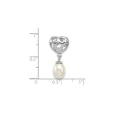 Sterling Silver Charm Pendant with Cutout Heart Design and Dangling White Pearl