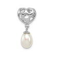 Sterling Silver Charm Pendant with Cutout Heart Design and Dangling White Pearl