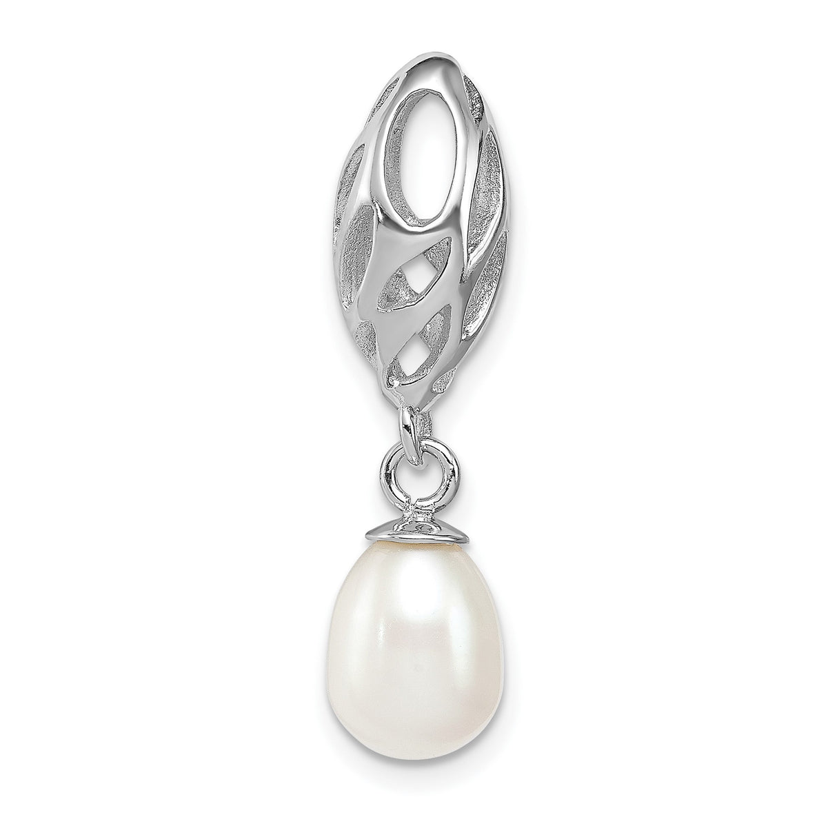 Sterling Silver Pendant with White Pearl, Openwork Leaf Design, Classic Bridal Jewelry