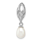 Sterling Silver Pendant with White Pearl, Openwork Leaf Design, Classic Bridal Jewelry