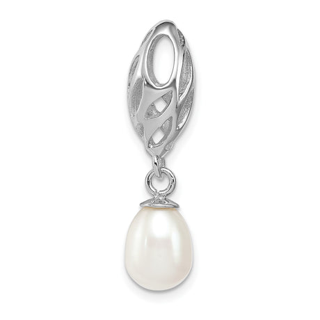 Sterling Silver Pendant with White Pearl, Openwork Leaf Design, Classic Bridal Jewelry