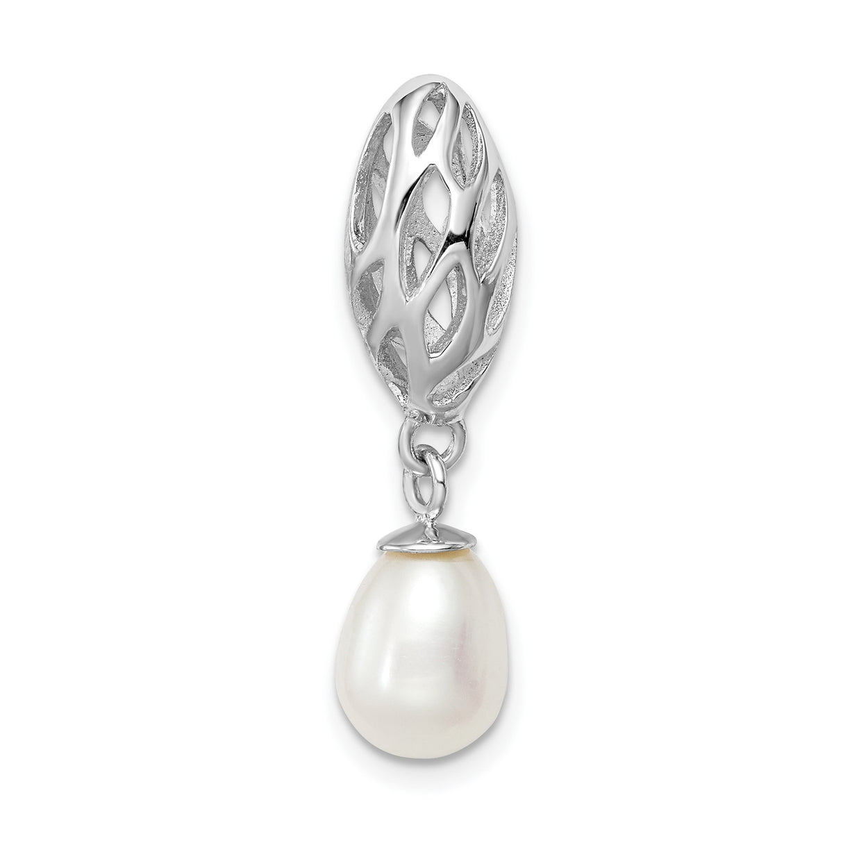 Sterling Silver Pendant with White Pearl, Openwork Leaf Design, Classic Bridal Jewelry