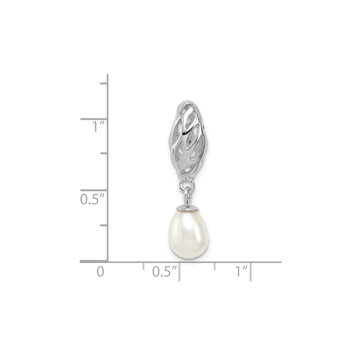 Sterling Silver Pendant with White Pearl, Openwork Leaf Design, Classic Bridal Jewelry