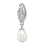 Sterling Silver Pendant with White Pearl, Openwork Leaf Design, Classic Bridal Jewelry