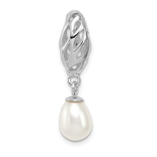 Sterling Silver Pendant with White Pearl, Openwork Leaf Design, Classic Bridal Jewelry
