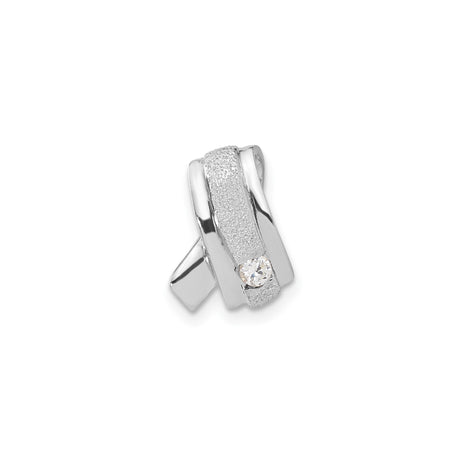 Sterling Silver Awareness Ribbon Pendant with Cubic Zirconia, Textured Finish, Hope Symbol