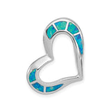 Sterling Silver Heart Pendant with Lab Created Blue Green Opal Inlay, Romantic Jewelry for Women